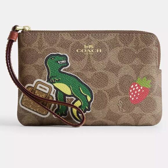 NWT Coach Corner Zip Wristlet In Signature Canvas With Sticker Print Rexy TRex - Picture 5 of 5